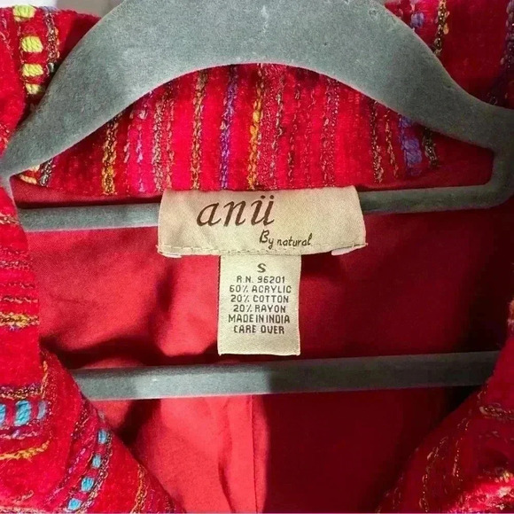 ANU BY NATURAL red woven button up lined blazer mandarin Sz S Ugly Christmas - Picture 4 of 4